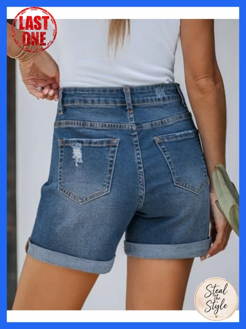 High Waisted Rolled Hem Distressed Denim Shorts for Women, Ripped Jorts with 5